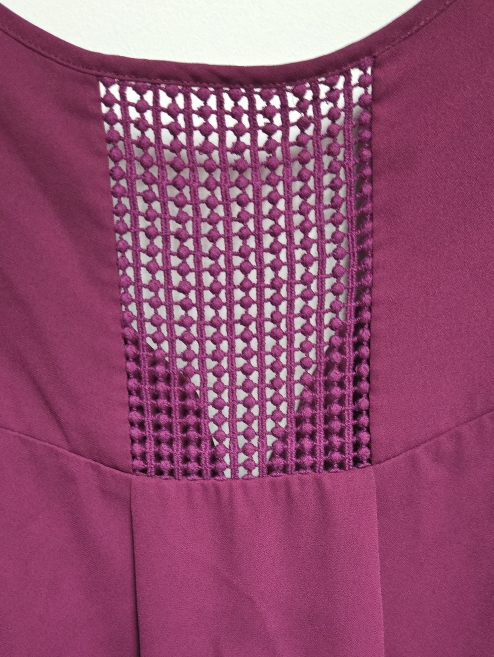 Daniel Rainn Deep Plum Crochet Yoke Cap Sleeve Blouse - Picture 7 of 7